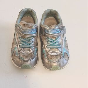 Tsukihoshi Sneakers. Silver Blue & Mint. Velcro. Size 10.5. Great Play Condition